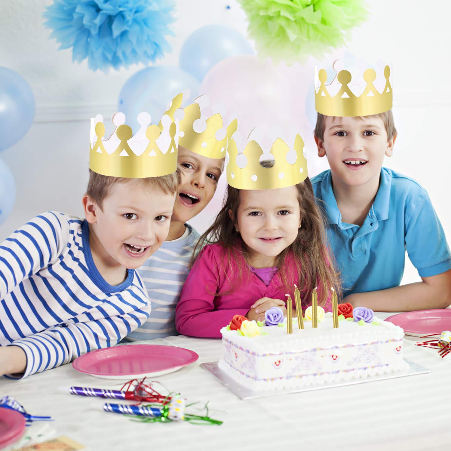 LOCOLO 30 Pieces Golden Paper Crown Gold Paper Crowns Birthday Party Bulk