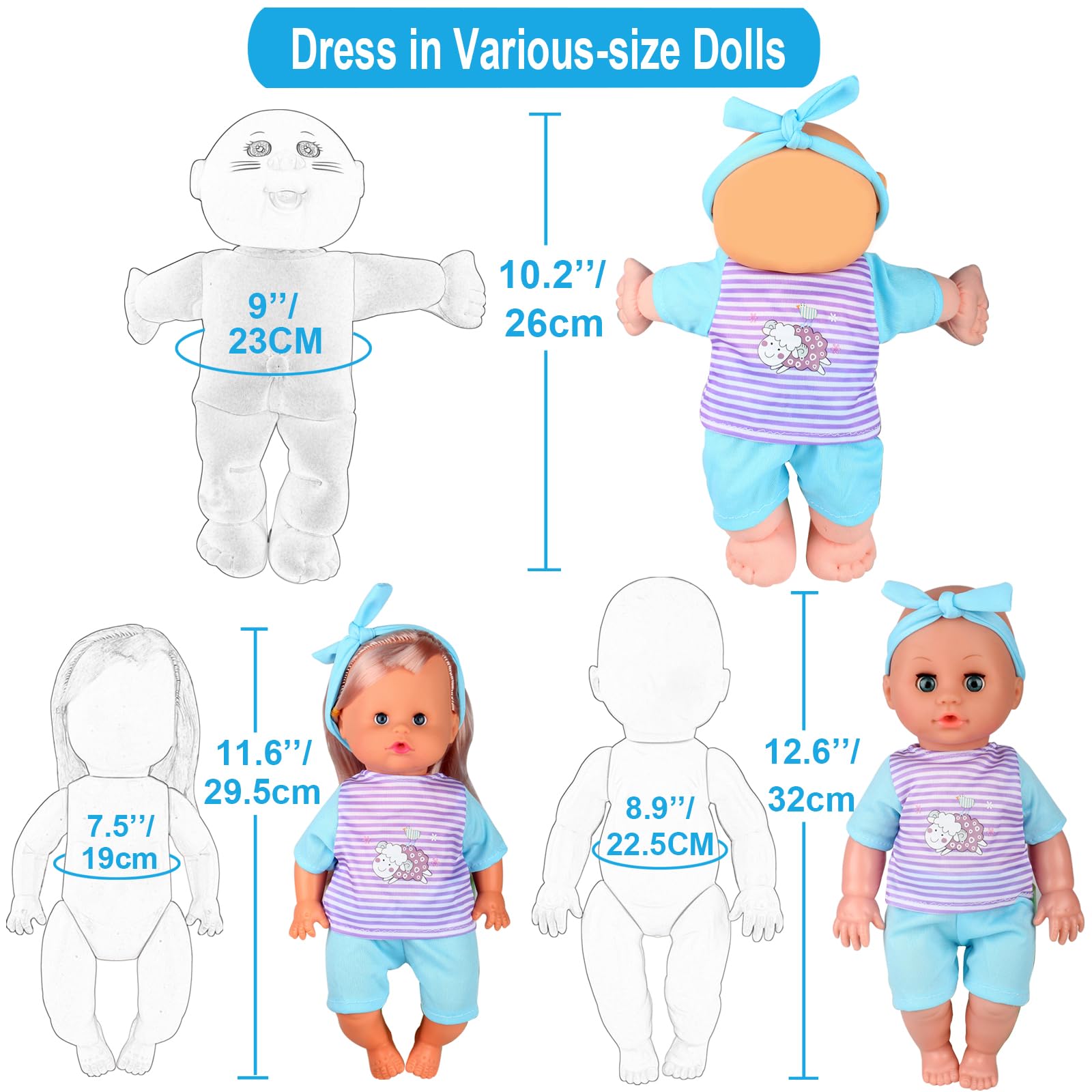 10 Sets for 10-11-12 Inch Baby Doll Clothes Dress Newborn Baby Doll Accessories Gown Costumes Outfits with Schoolbag Kitchen Toy Xmas Present