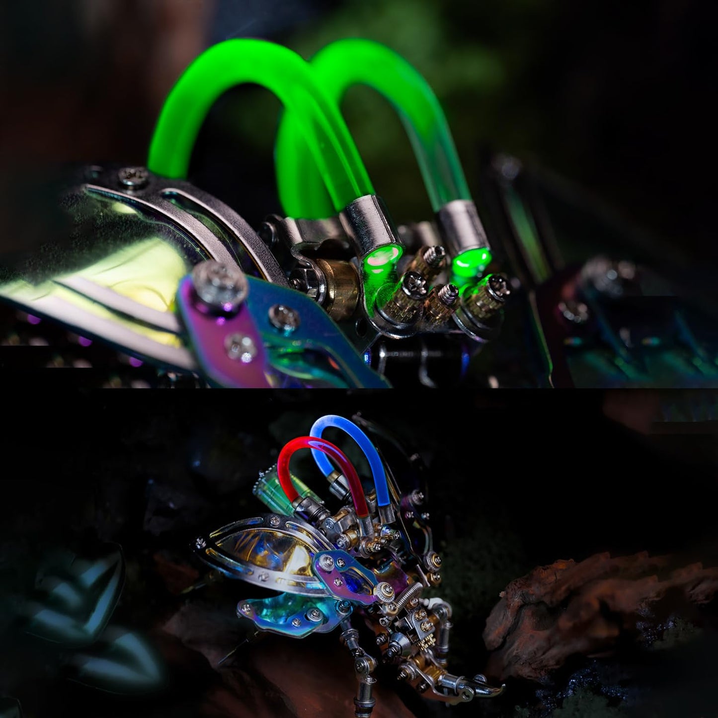 Mostarle Hercules Beetle 3D Metal Puzzle Kit for Adults, 418 PCS DIY Cyberpunk Mechanical Model with Fiber Optic Lights, Gradient Wings, Collectible
