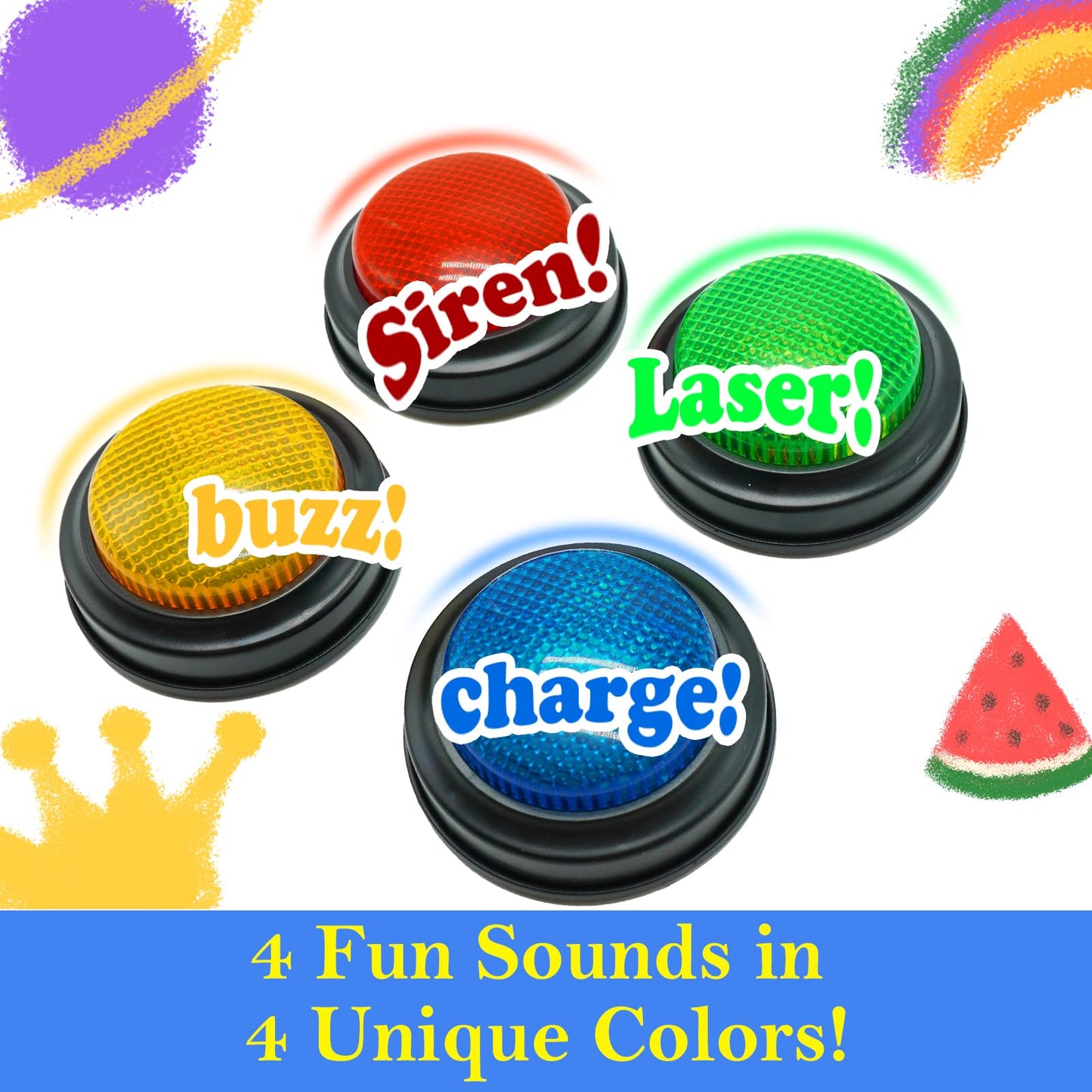 Gelabur Set of 4 Buzzers for Trivia Games, Answer Buzzers for Classroom, Family Feud Jeopardy Buzzer, Game Buzzers with Lights and Sound