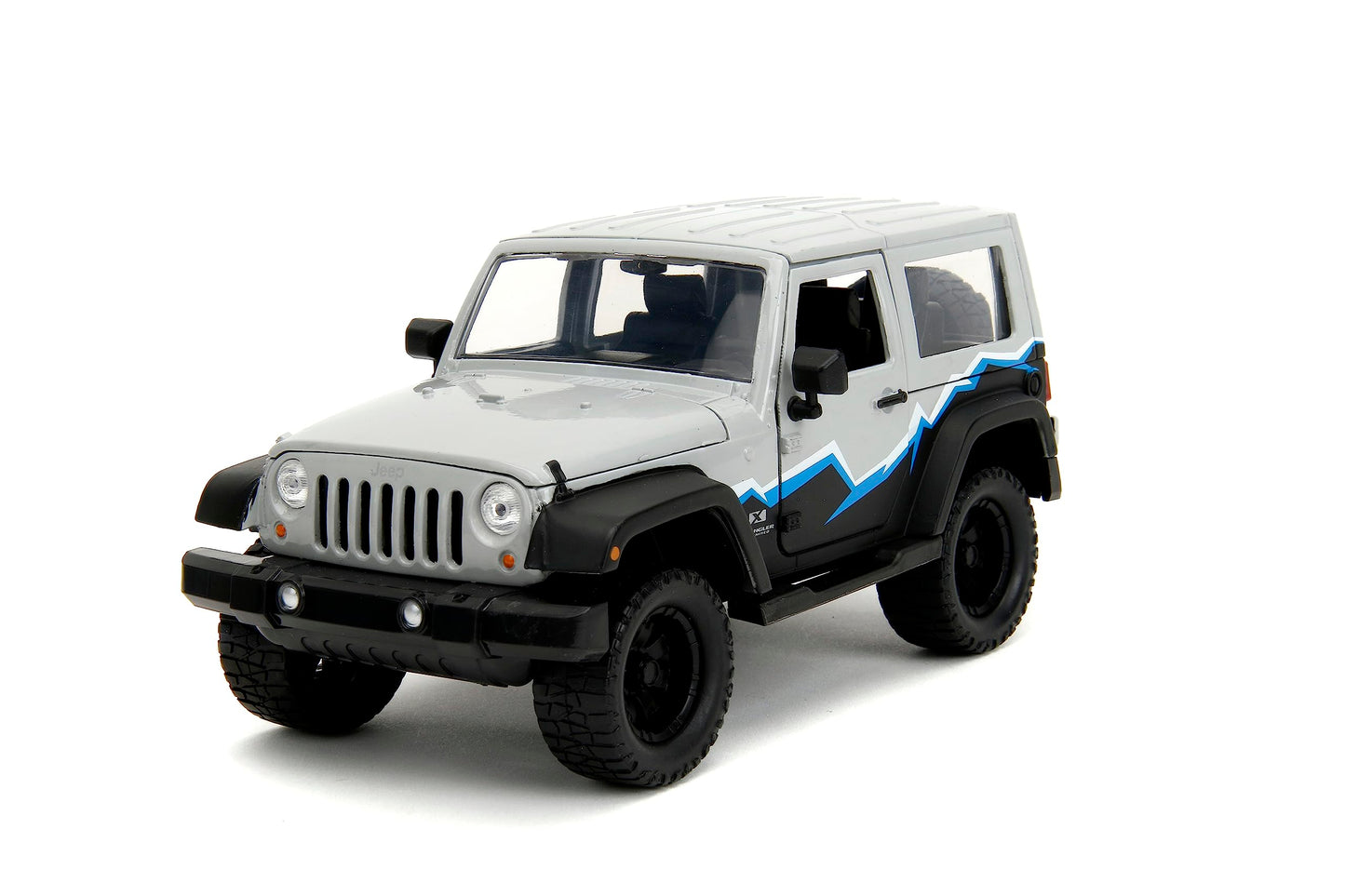Jada Just Trucks 1:24 2007 Jeep Wrangler Die-Cast Truck w/Tire Rack, Toys for Kids and Adults(Grey/Primer Black)