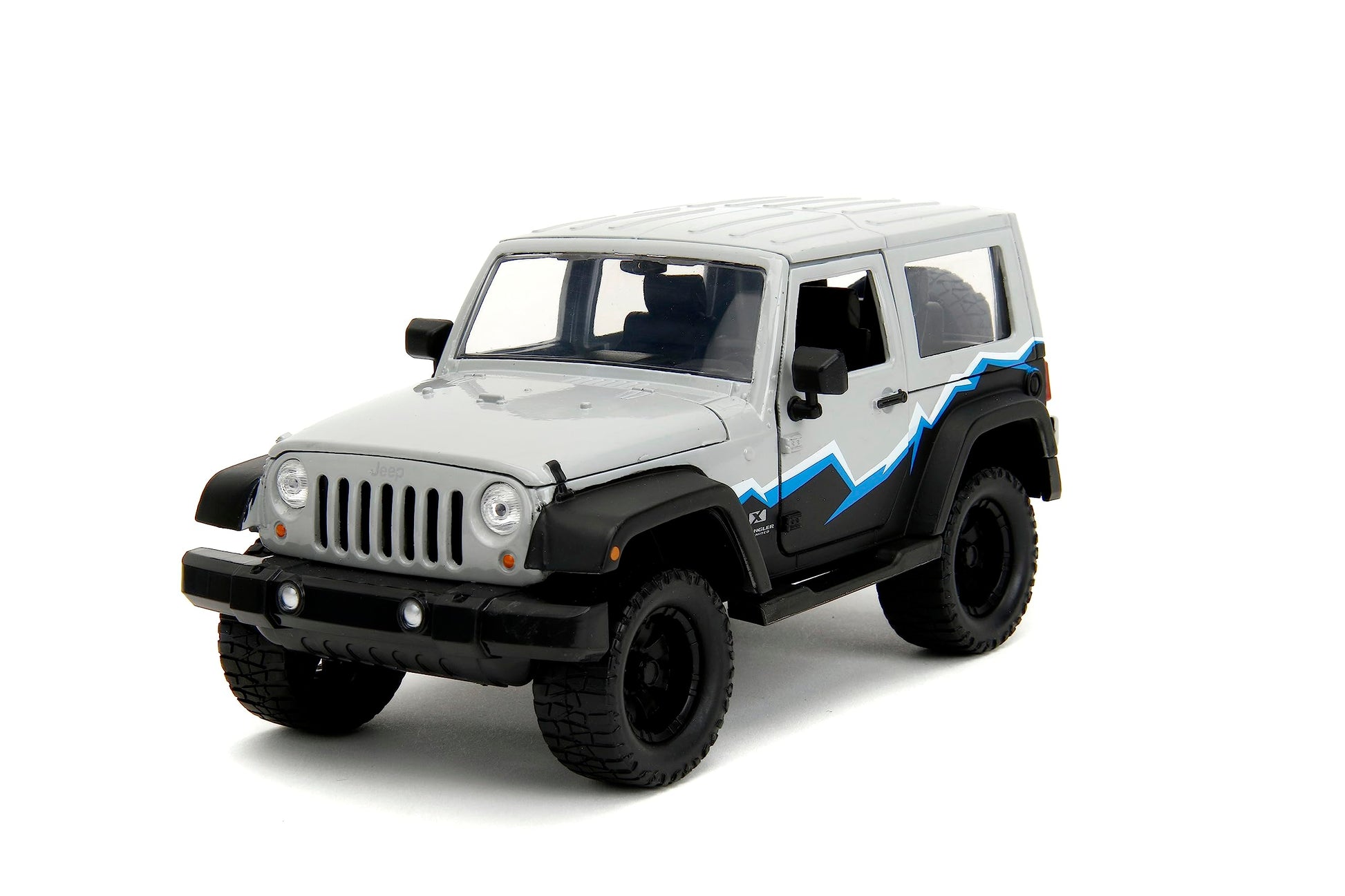 Jada Just Trucks 1:24 2007 Jeep Wrangler Die-Cast Truck w/Tire Rack, Toys for Kids and Adults(Grey/Primer Black)