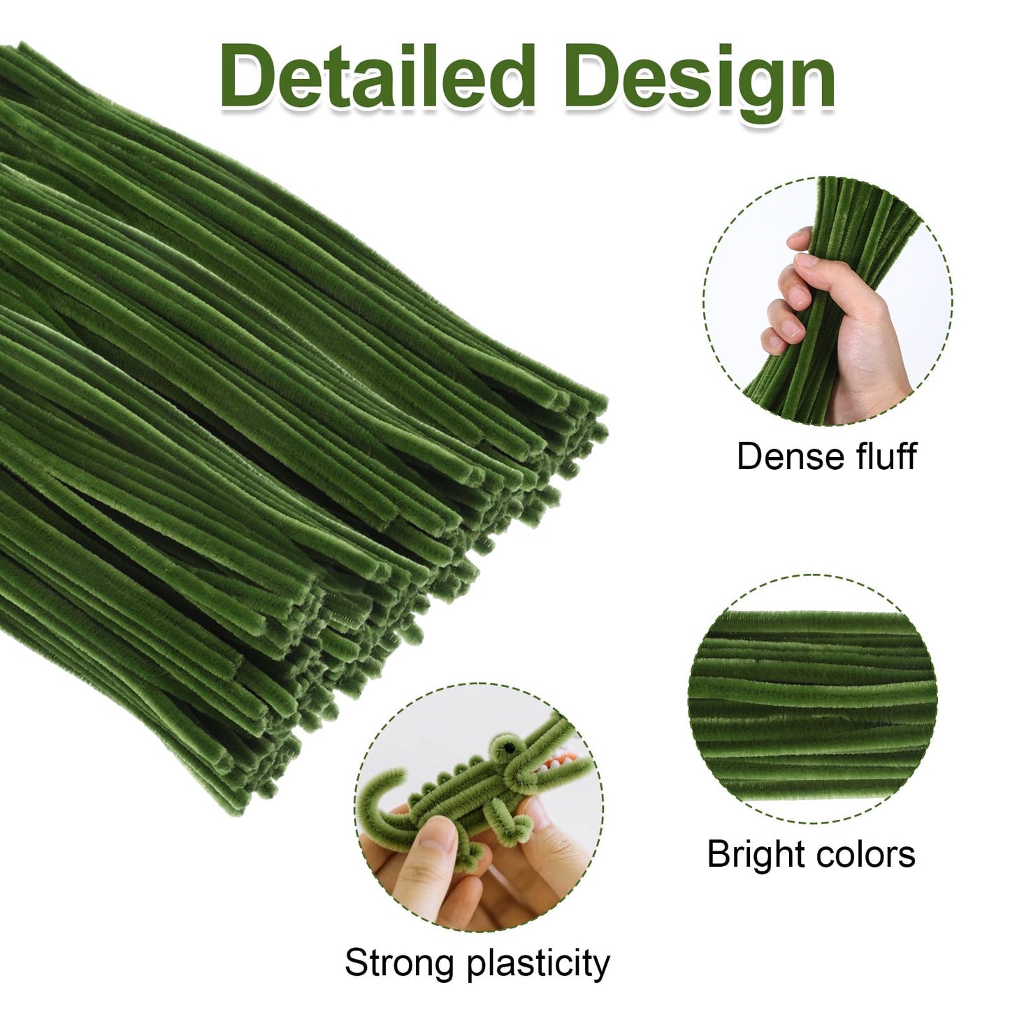 100 Pieces Green Pipe Cleaners, Pastel Pipe Cleaners Craft Supplies Bulk, Fluffy Chenille Stems DIY Handmade Art Project, Creative Crafts for Gift