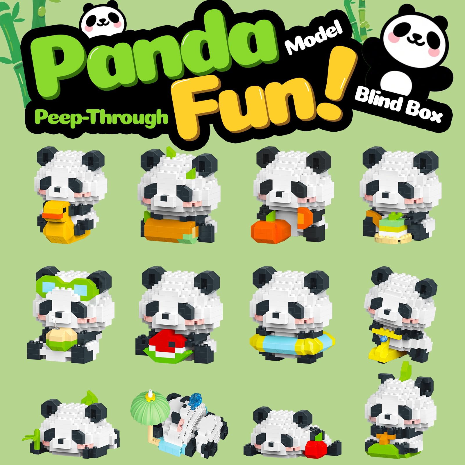 APENGBAOL Animals Building Block Sets,Micro Mini Animals Party Favors for Kids, Birthday Gift for Boy Girl,12 Pack Pandas