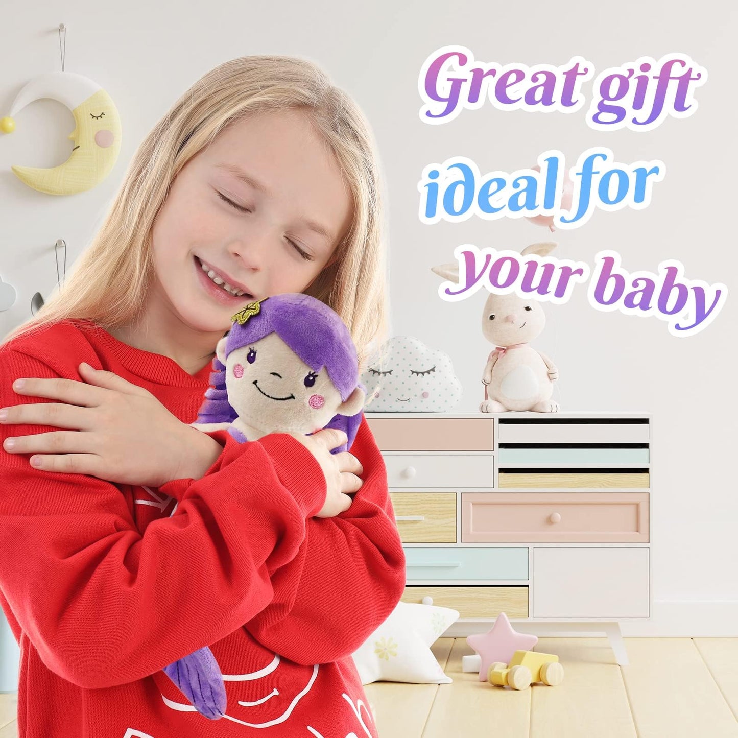 Athoinsu 12'' Purple Mermaid Stuffed Animal Soft Cute Adorable Mermaid Princess Plush Toy Doll Birthday Children's Day Decors for Toddler Girls