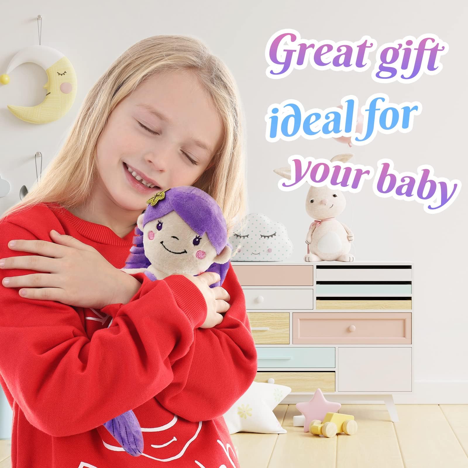 Athoinsu 12'' Purple Mermaid Stuffed Animal Soft Cute Adorable Mermaid Princess Plush Toy Doll Birthday Children's Day Decors for Toddler Girls