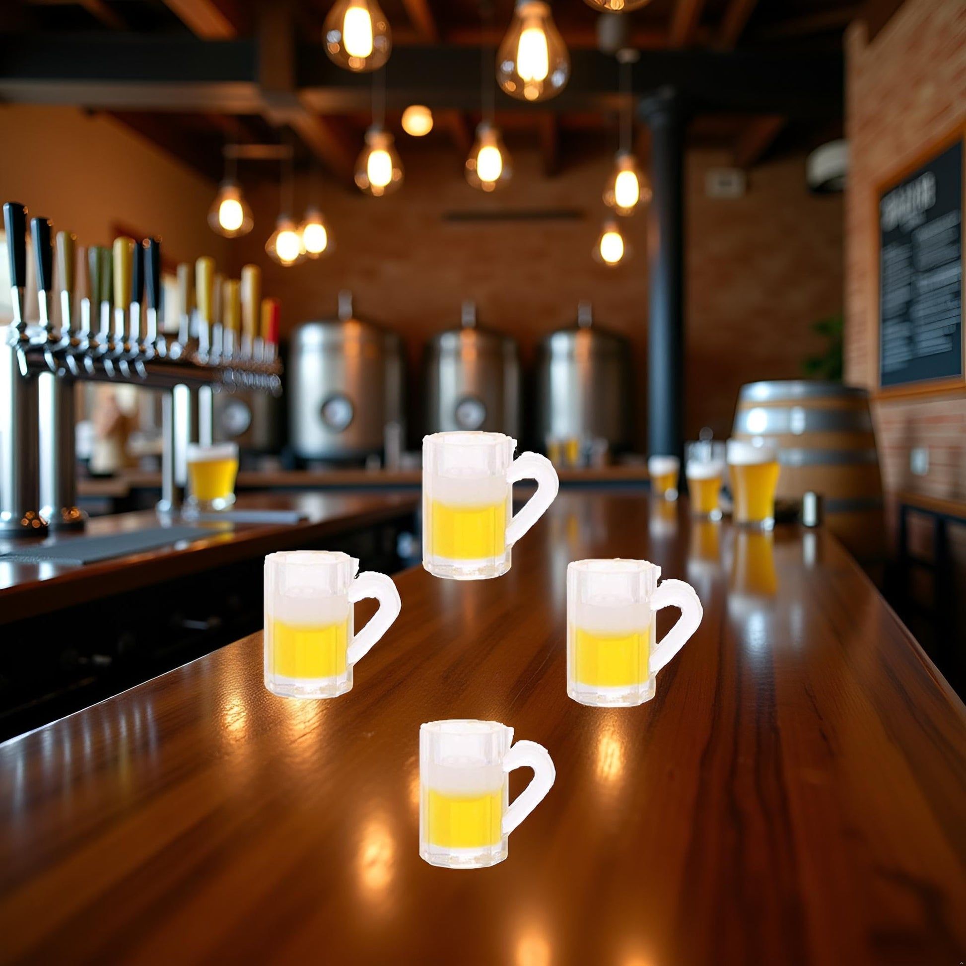 4Pcs Yellow 1:12 Scale Realistic Beer Drinking Cups Dollhouse Accessory, Porcelain Miniature Mugs Decor
