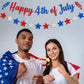 CAVLA Glittery Happy 4th of July Banner and Glitter Stars Banner Red White Blue Patriotic Fourth of July Garland Banner with Fireworks Signs