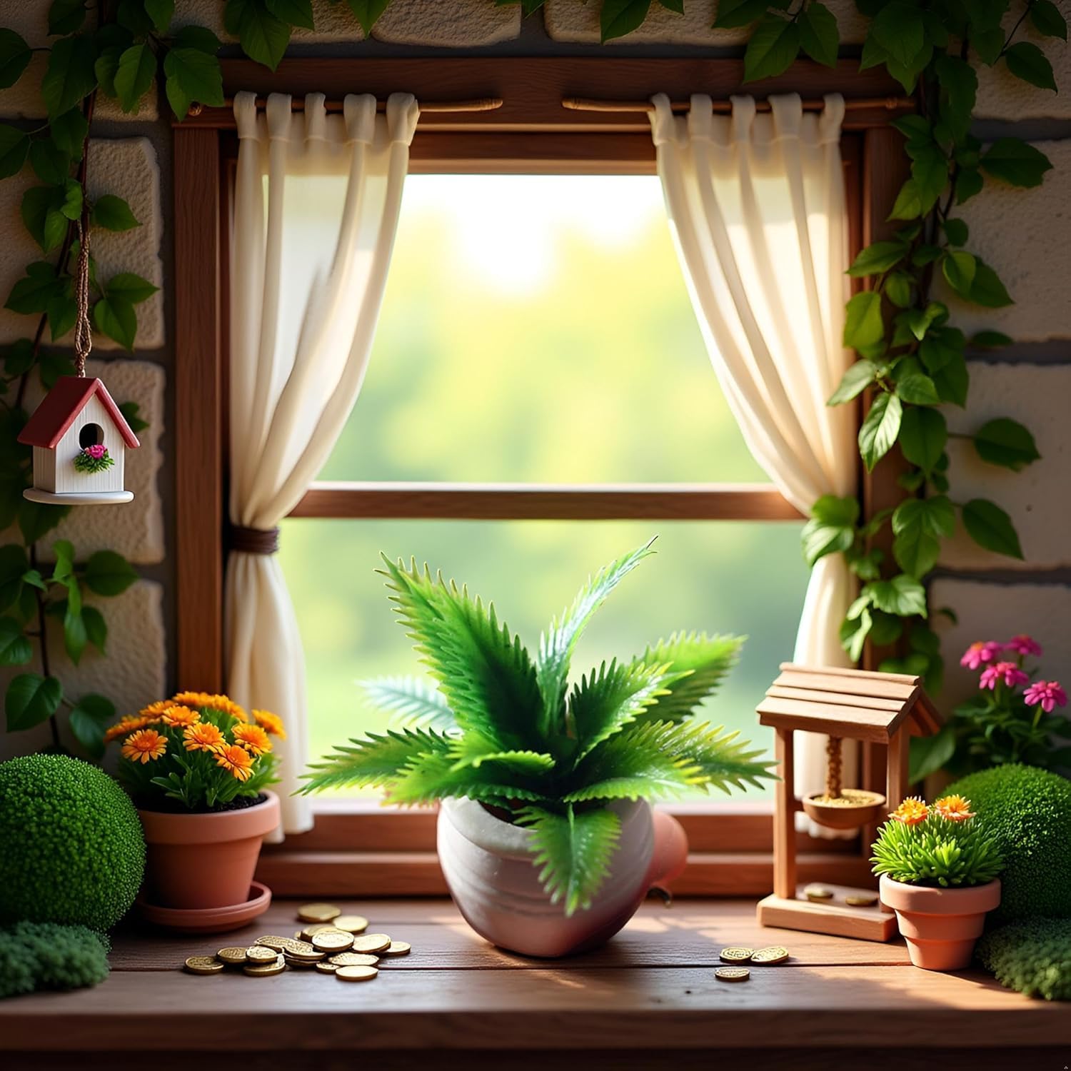 2Pcs Miniature Plant Accessory, Green Potted Plant, 1:12 Scale, Suitable for Home and car Decoration