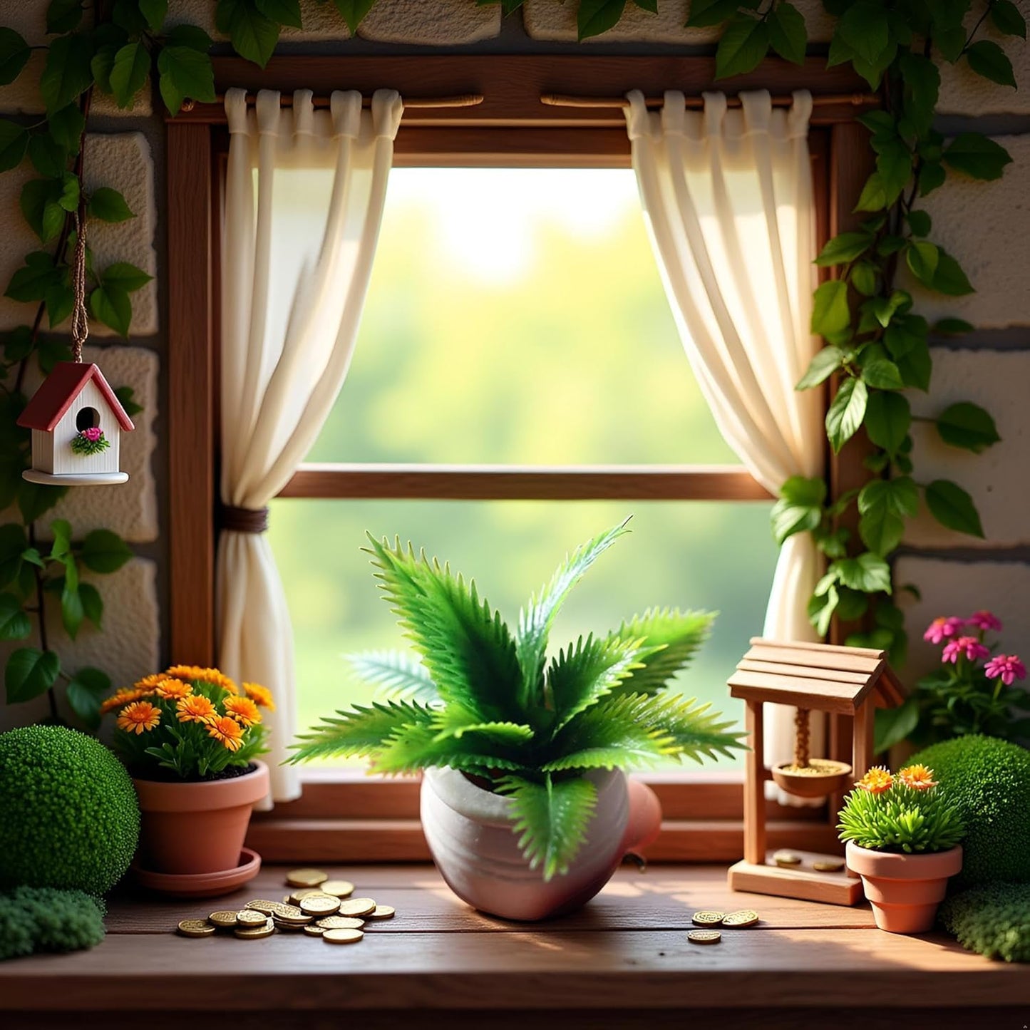 2Pcs Miniature Plant Accessory, Green Potted Plant, 1:12 Scale, Suitable for Home and car Decoration