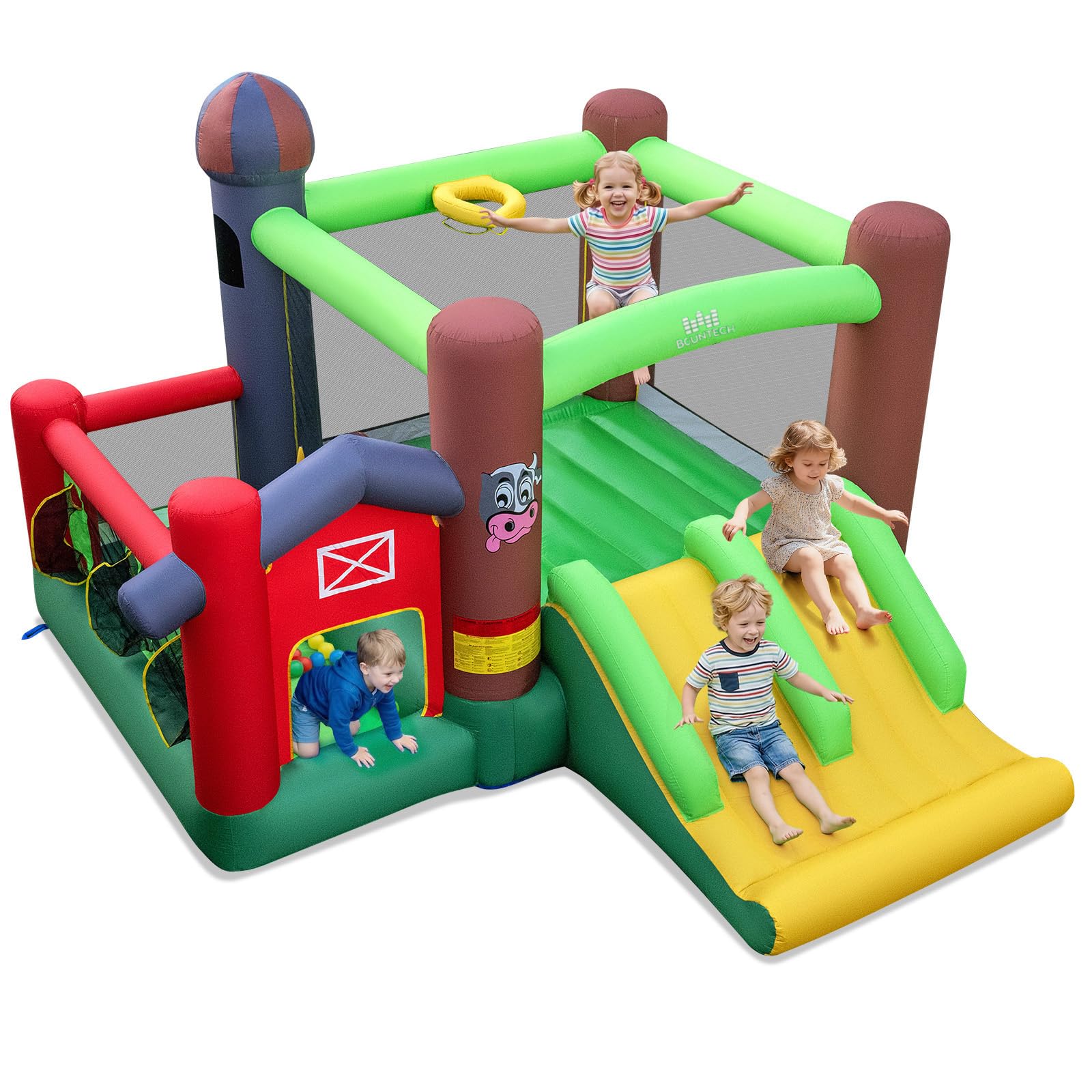 BOUNTECH Inflatable Bounce House with Ball Pit, Farm Bouncy House with Dual Slides for Racing Fun, Big Jump Castle Bounce House for Toddler Kids Aged