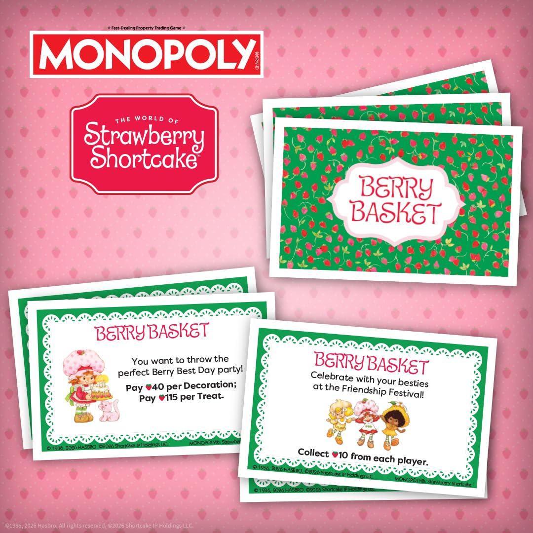 Monopoly: Strawberry Shortcake Board Game, Buy, Sell & Trade Locations Like Big Apple City, Citrus Acres & More, Includes 6 Collectible Tokens Like