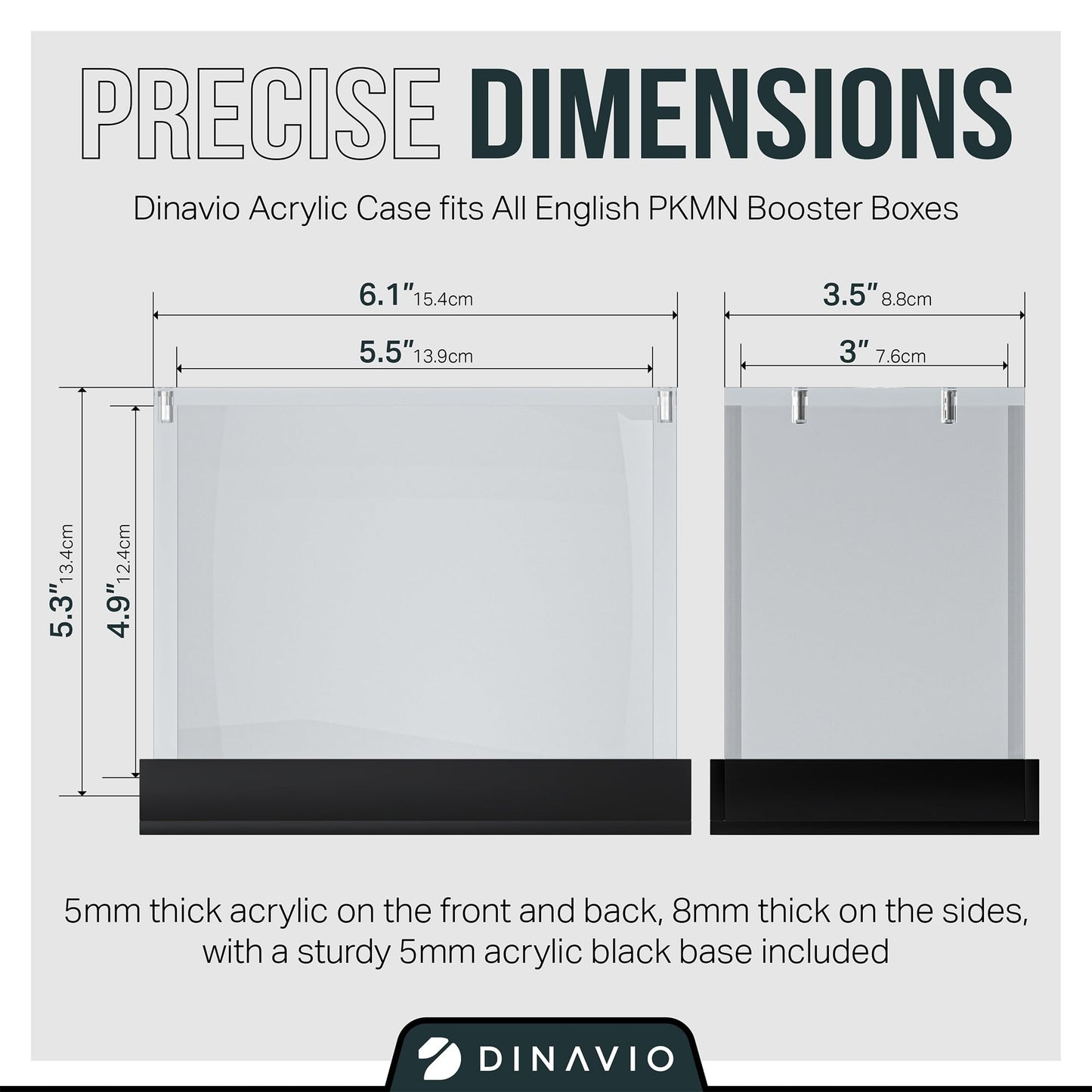 Dinavio Crafthouse PKMN Booster Box Case Acrylic Display - Booster Box Protector Case - 8mm + 5mm Acrylic 5x3mm Magnets - Compatible with PKMN Booster