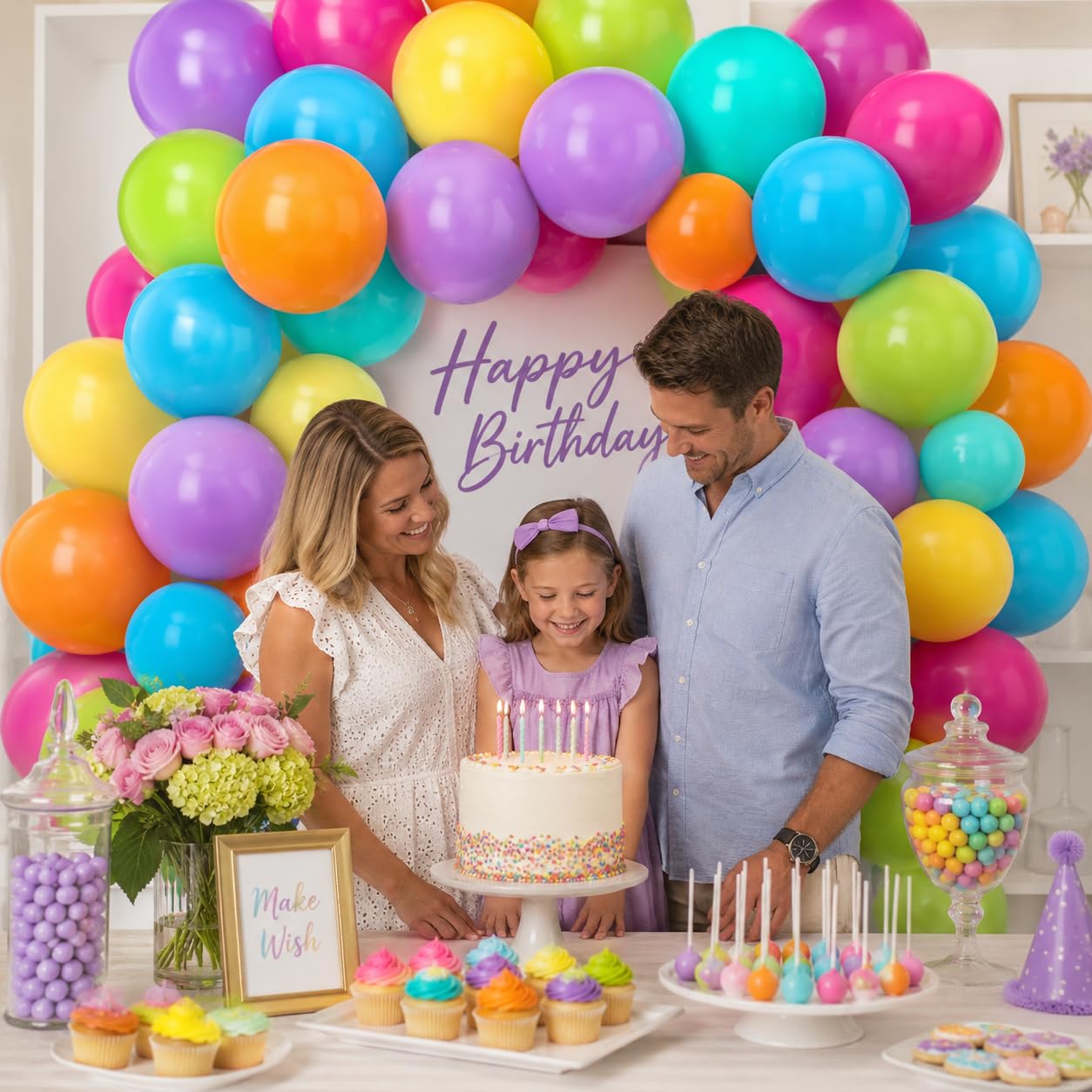 Rainbow Balloons, 50PCS Colorful Tropical Balloons Arch Neon Balloon in Blue Green Purple Yellow Orange Hot Pink Bright Color Balloon for Birthday