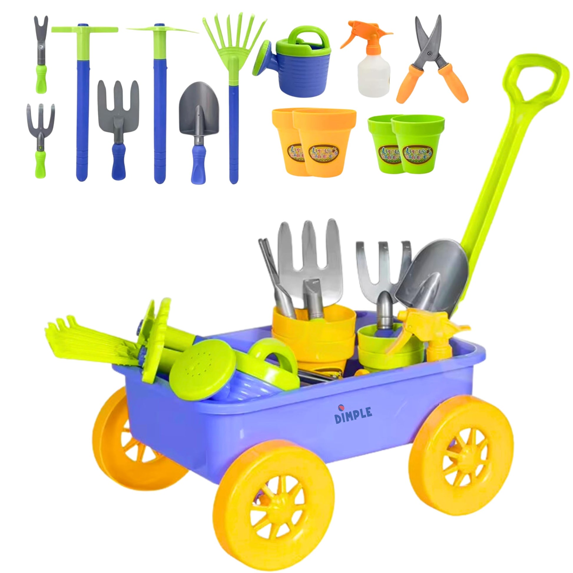 Dimple Blue Garden Wagon & Tools Toy Set, 15 Pc Kids Gardening Play Set