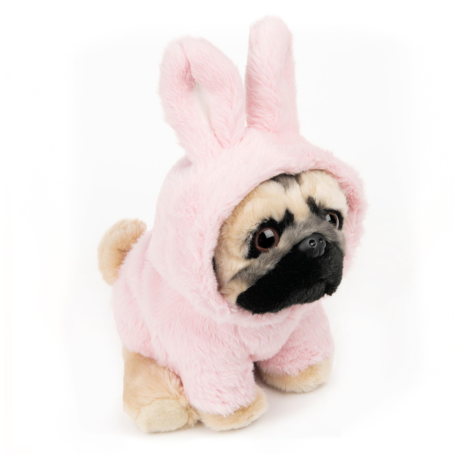 GUND Doug The Pug Fuzzy Pink Bunny Hoodie Doug Plush Stuffed Animal, Pink, 9”