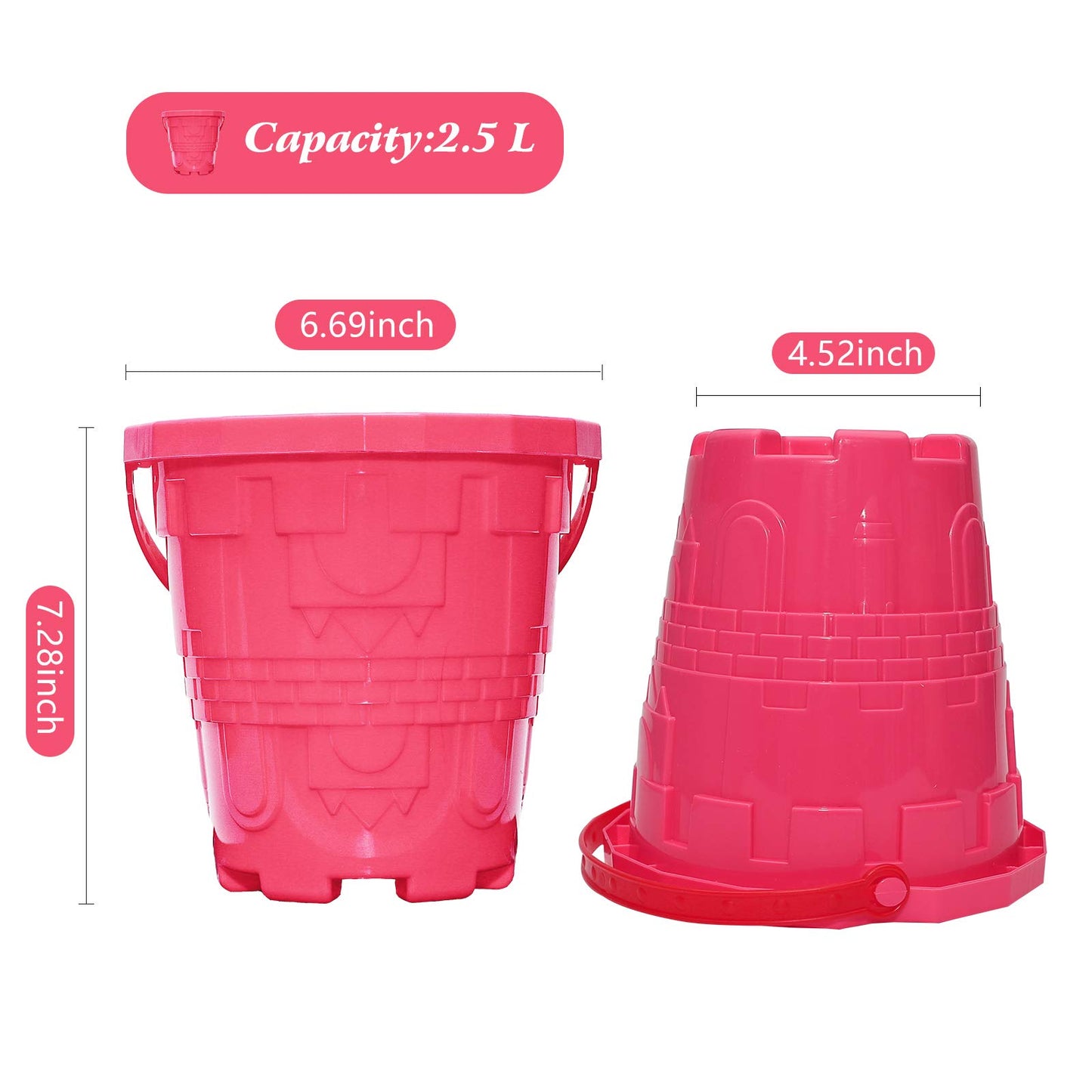 Holady Plastic Beach Castle Mold Buckets, 7.3'' Large Size Sand Bucket Water Bucket for Beach Fun Great Summer Party Accessory