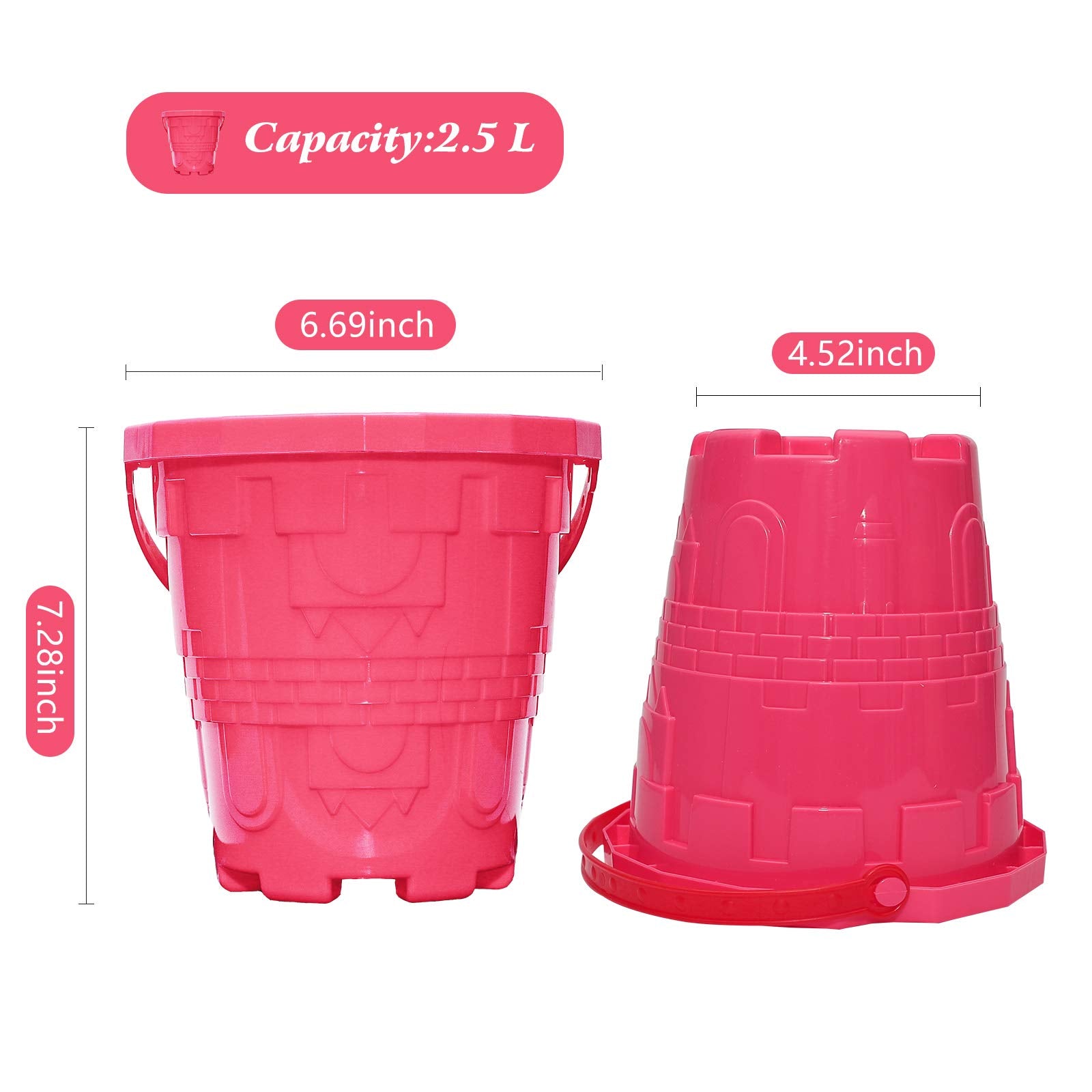 Holady Plastic Beach Castle Mold Buckets, 7.3'' Large Size Sand Bucket Water Bucket for Beach Fun Great Summer Party Accessory