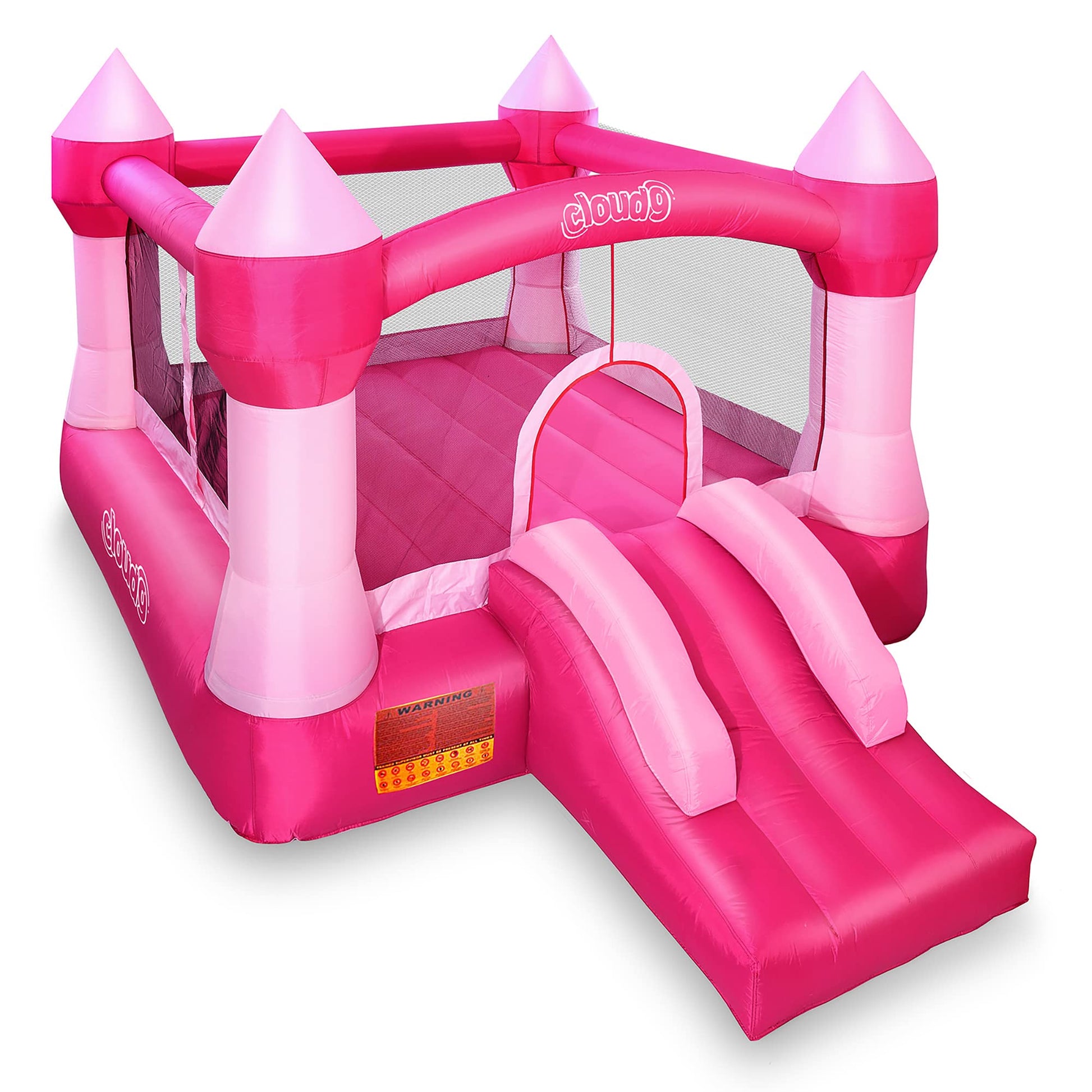 Cloud 9 Princess Bounce House, Pink Castle Inflatable Bouncer for Kids Without Blower, Includes Stakes and Repair Patches
