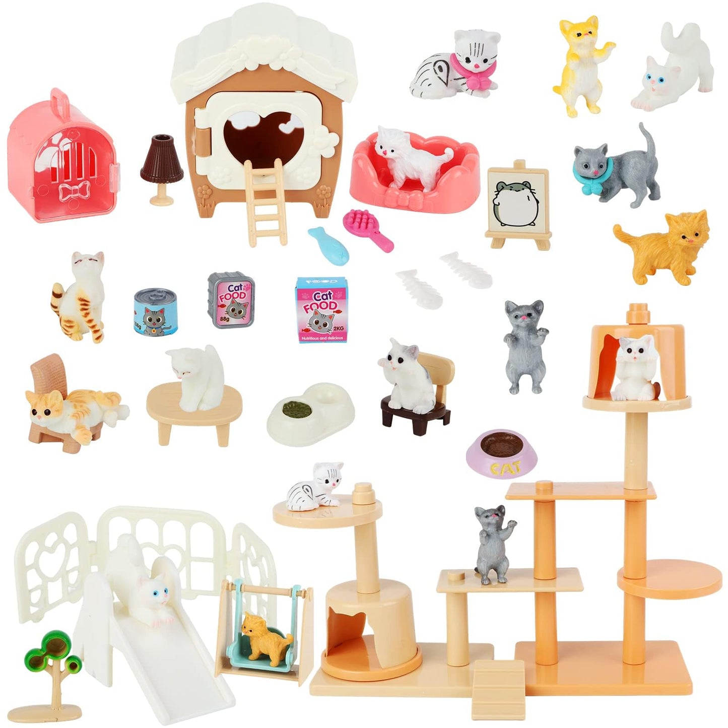 Beupy Cat Figures Playset Toy 40 Pack Pet Pretend Play Toys Realistic Cat Figurines Toys Plastic Cat Care Role Play Educational Learning Playset Home