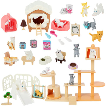 Beupy Cat Figures Playset Toy 40 Pack Pet Pretend Play Toys Realistic Cat Figurines Toys Plastic Cat Care Role Play Educational Learning Playset Home