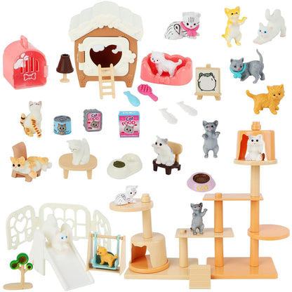 Beupy Cat Figures Playset Toy 40 Pack Pet Pretend Play Toys Realistic Cat Figurines Toys Plastic Cat Care Role Play Educational Learning Playset Home