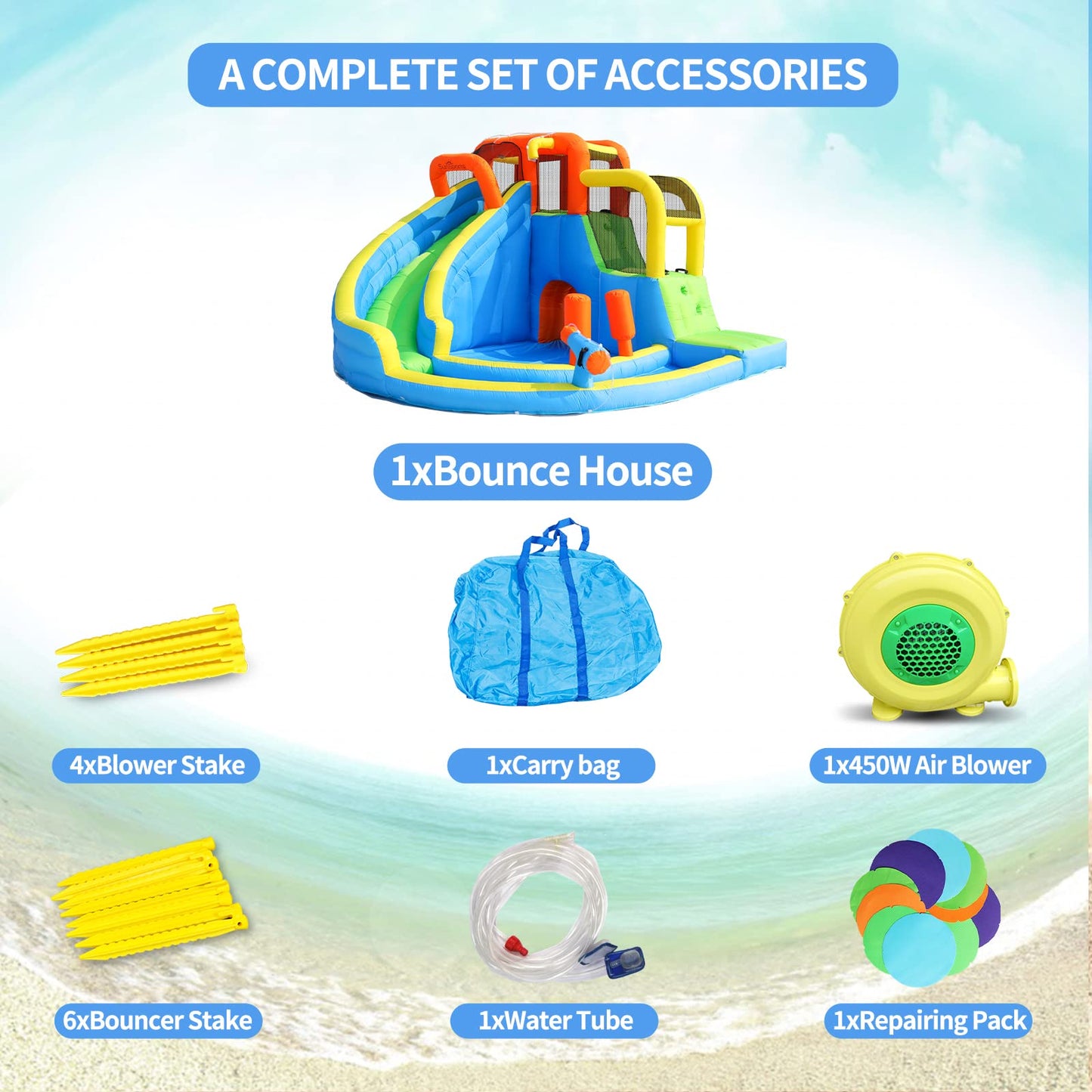 Inflatable Water Slide, Bounce House for Kids, Inflatable Water Park with Splash Pool, Bouncy Castle for Outdoor Backyard, Water Bounce House for Wet