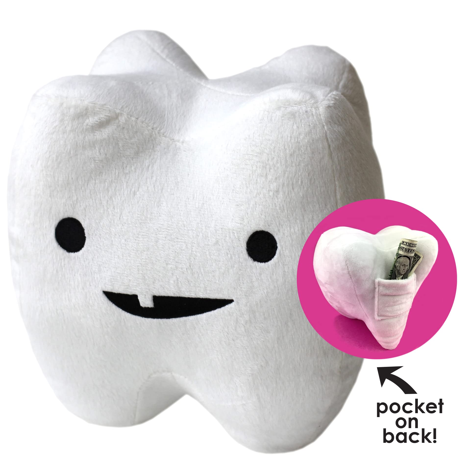I Heart Guts Tooth with Pocket Plush - 7" Cute Fairy Pillow Educational Toy for Wisdom Teeth & Root Canal Recovery - Funny Gift for Kids, Dentists