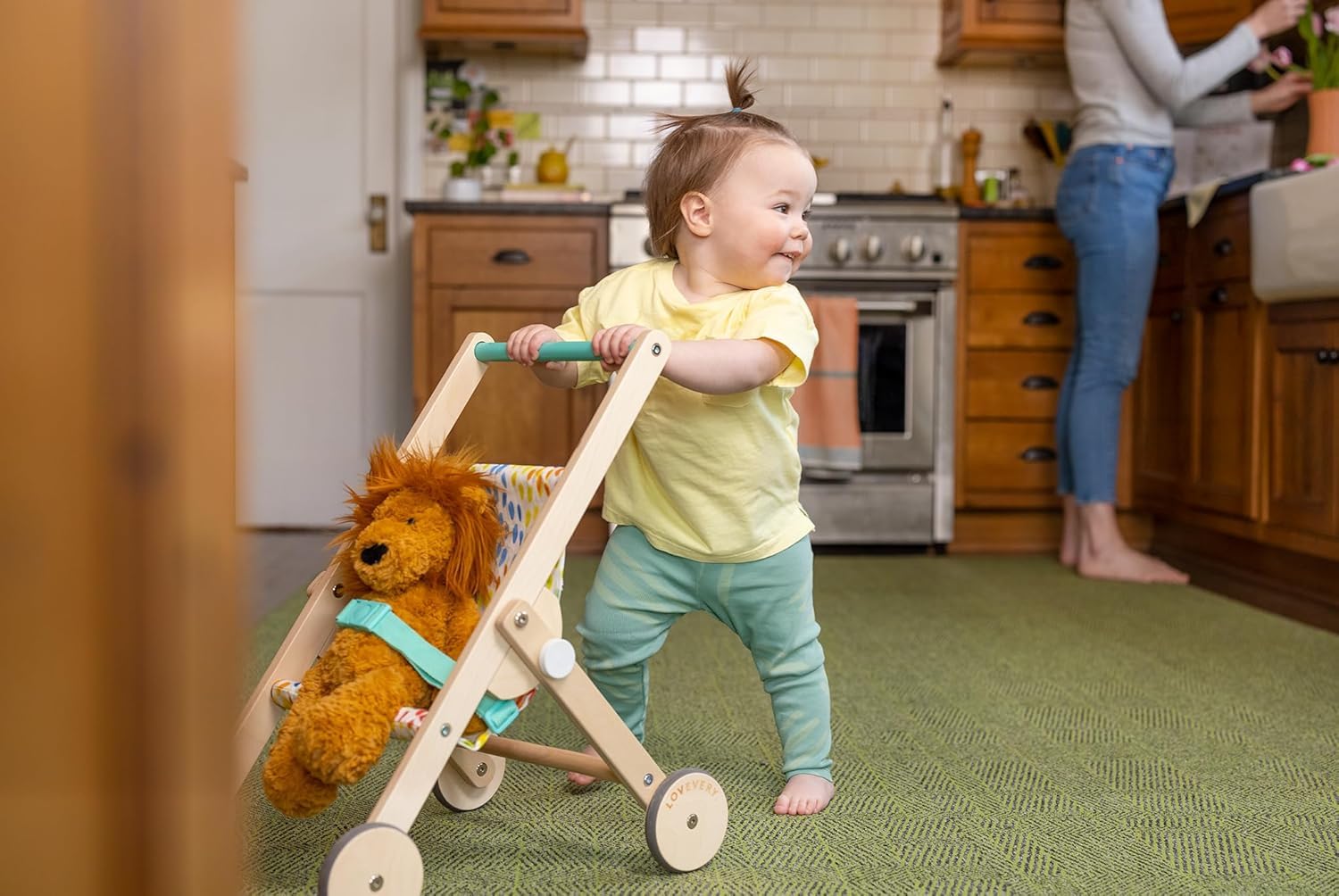 LOVEVERY | The Buddy Stroller | Wooden Toy Doll Stroller for Pretend Play, Ages 12 Months+