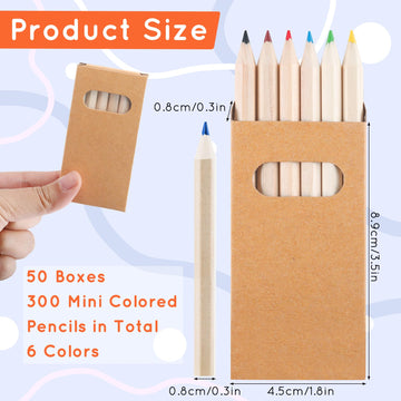 Blcculi 50 Packs Mini Colored Pencils Bulk,6 Different Color Mini Drawing Colored Pencils,3.5 Inch Short Color Pencils in Kraft Boxes for Classroom
