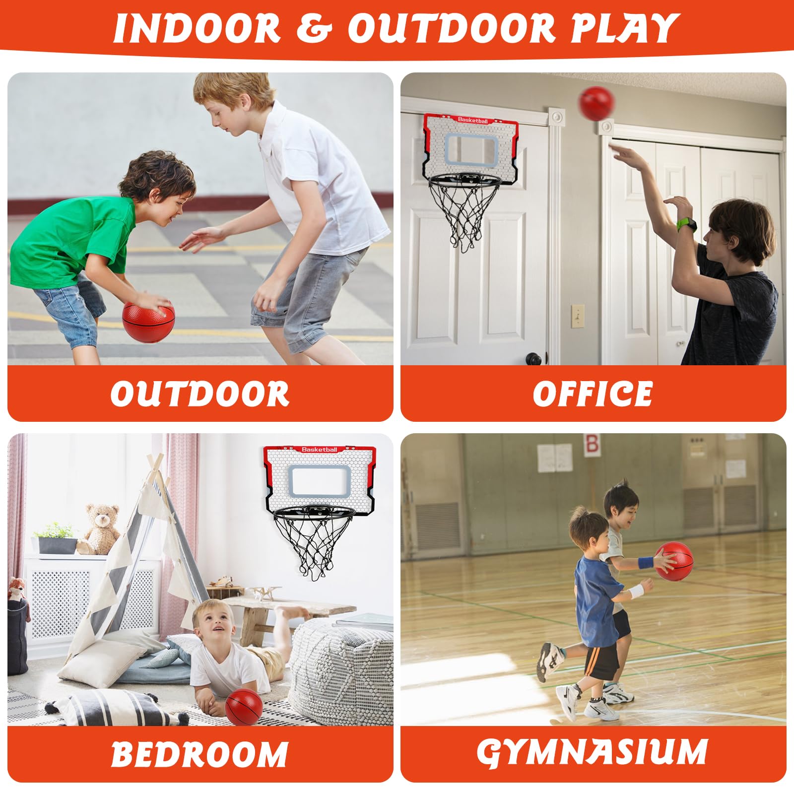 Canuan Indoor Basketball Hoop with 2 Balls & Complete Accessories, Over The Door & Mini Hoop for Kids & Adults