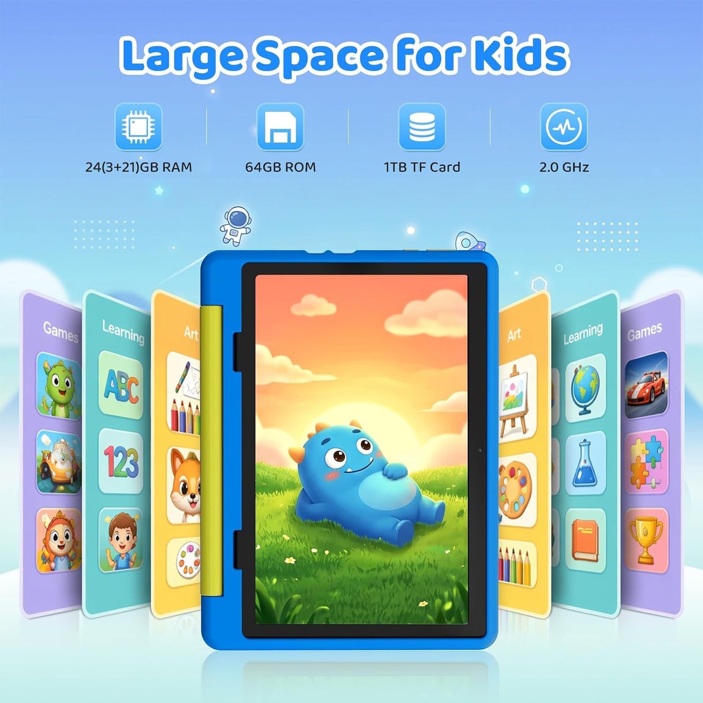 URAO Kids Tablet, Android 16 Tablet for Kids 10 inch with Case, 64GB 1TB TF Card Expandable for Toddler Children, Parental Control, Dual Camera