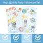 80 Pcs Space 2nd Birthday Party Supplies, Two the Moon Plates Napkins Forks Tableware Kit for Outer Space Man Galaxy Astronaut Theme Boys 2nd Birthday