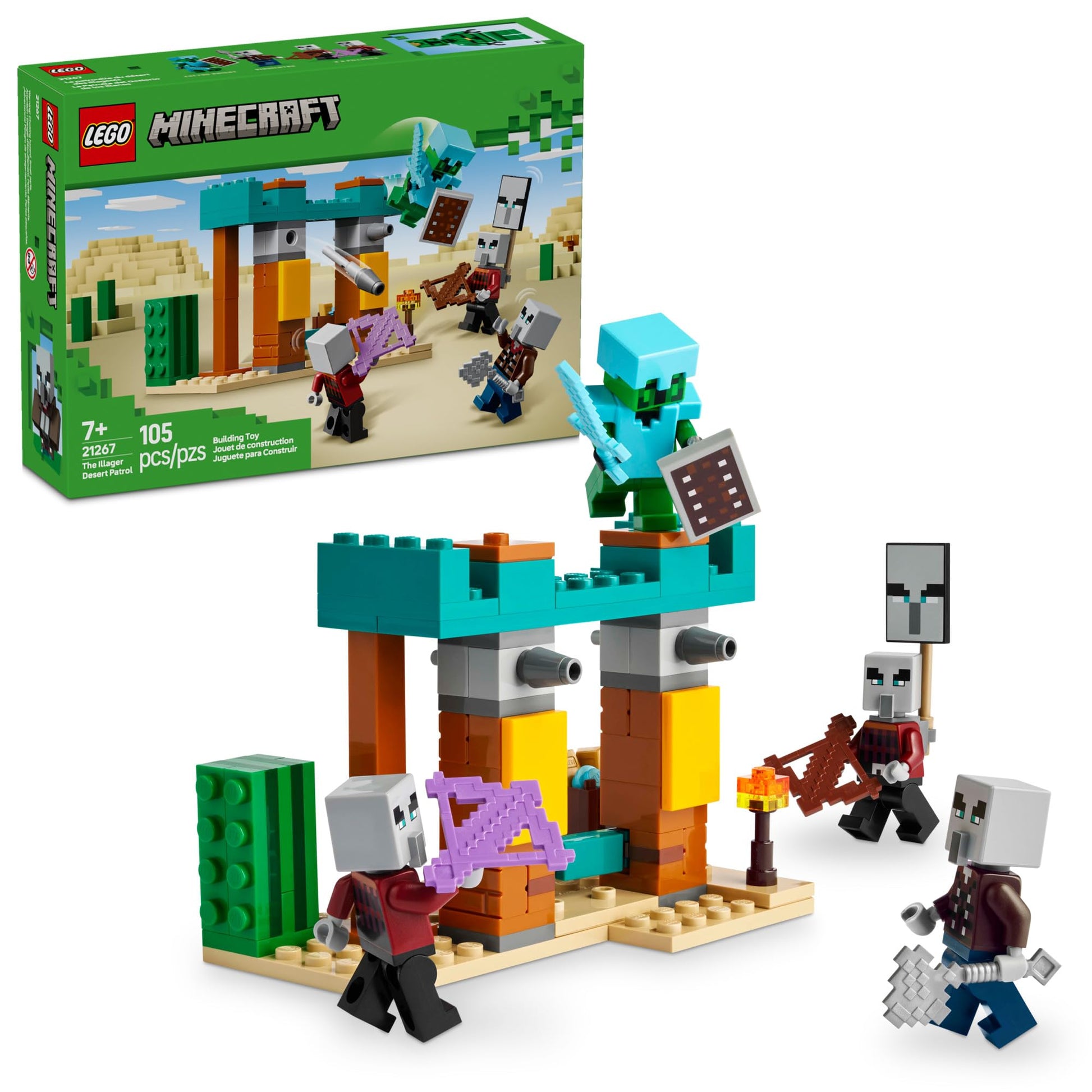 LEGO Minecraft The Illager Desert Patrol Toy Figures and Playset - Building Minecraft Toy for Kids, Boys and Girls, Ages 7+ - with 4 Figures for