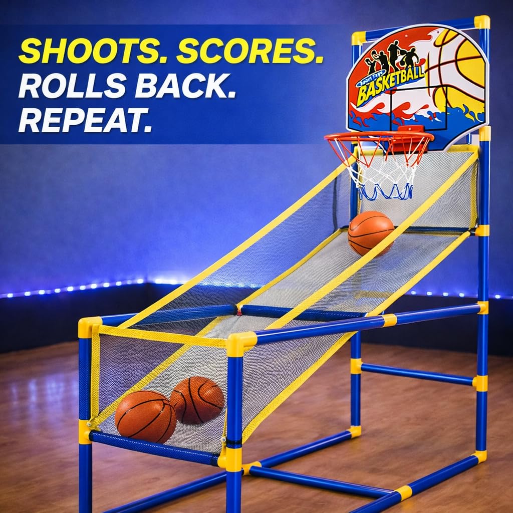 Liberty Imports Kids Arcade Basketball Game Set with Automatic Ball Return, Indoor Mini Basketball Hoop Shooting Game, Includes 2 Inflatable Balls