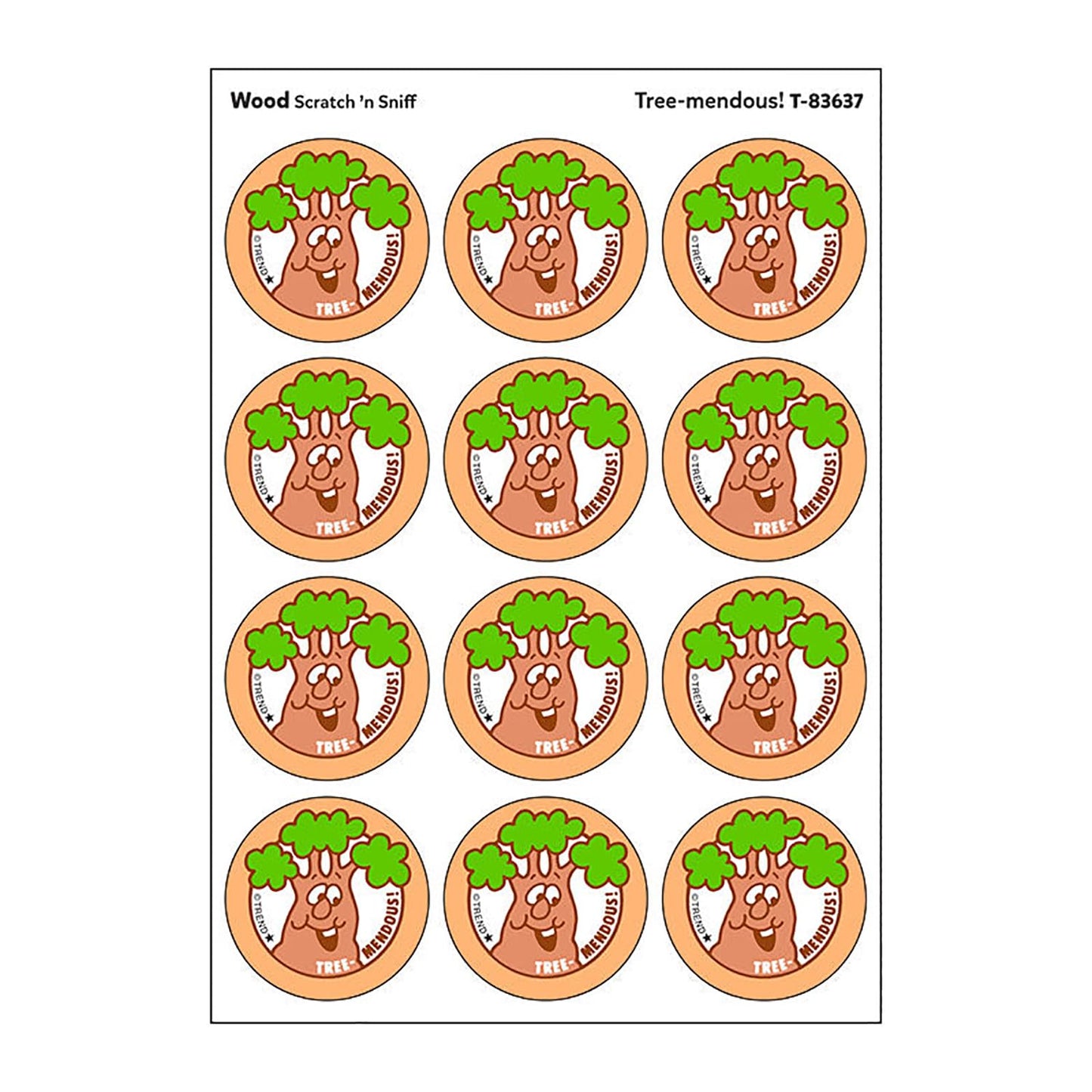 Tree-mendous!/Wood Scent Retro Scratch 'n Sniff Stinky Stickers by TREND; 24 Seals/Pack - Authentic 1980s Designs!