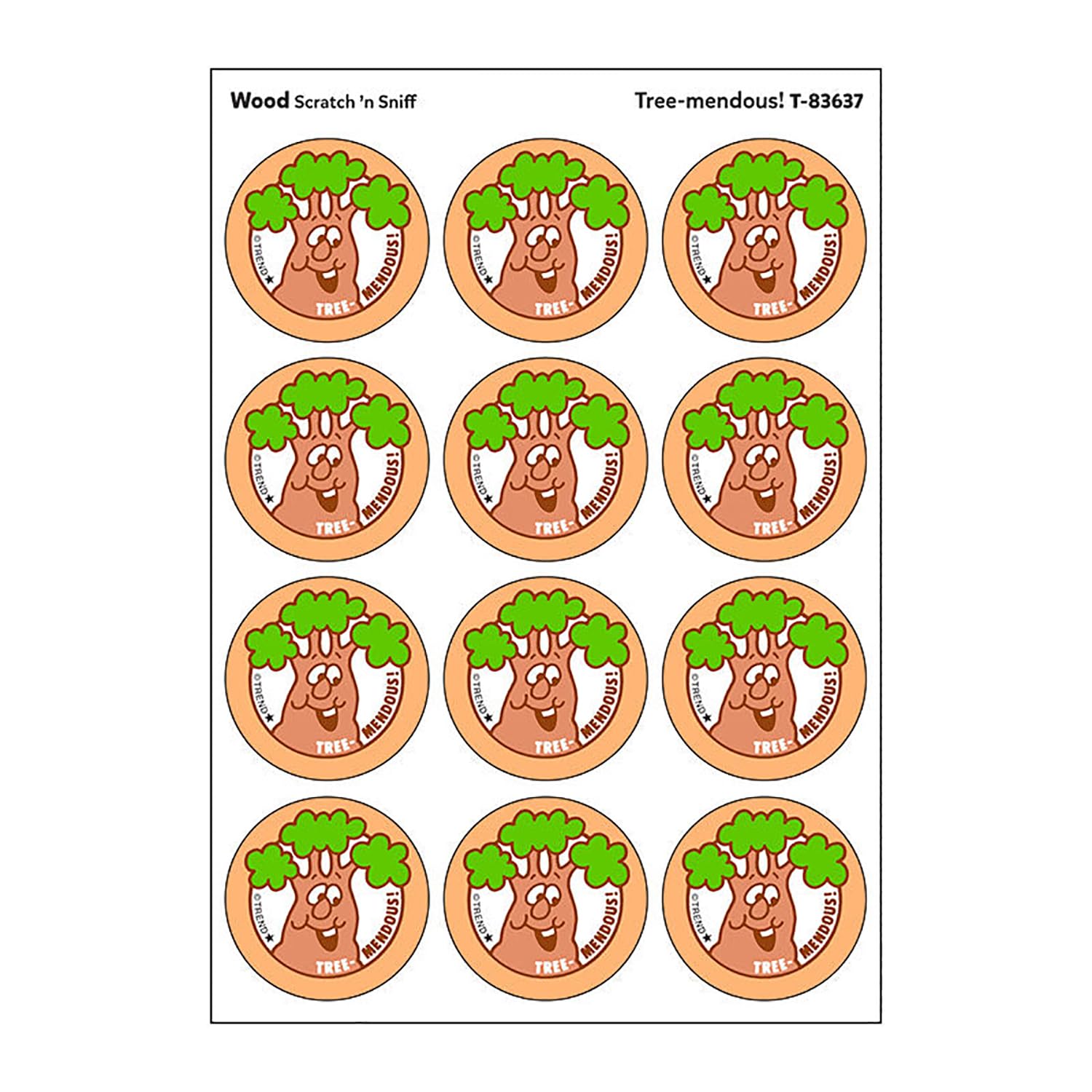 Tree-mendous!/Wood Scent Retro Scratch 'n Sniff Stinky Stickers by TREND; 24 Seals/Pack - Authentic 1980s Designs!