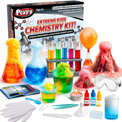 Playz Extreme Chemistry Set - 52 Unique Experiments, Science Kits for Kids Age 8-12, Lab Gear, Volcano Project, Learning Tools, Fair Activity