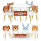 Emily Rose 18 Inch Doll Furniture Kitchen Table & 4 Animal Chairs Set - Rabbit Bear Puppy Kitten Theme, Easy Assembly Wooden 18" Doll Dining Set from