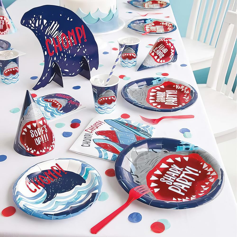 Unique Shark Party Cone Hats - One Size, 8 Pcs
