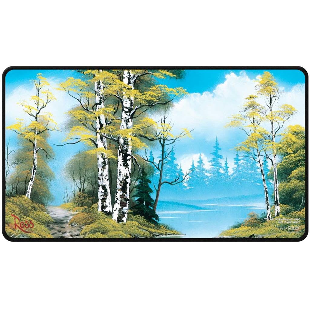 Ultra PRO - Bob Ross Lakeside Path Black Stitched Playmat, Premium Playmat, Stitched Edge, Gaming Accessory, Lakeside Art, Tabletop Accessory, Gaming