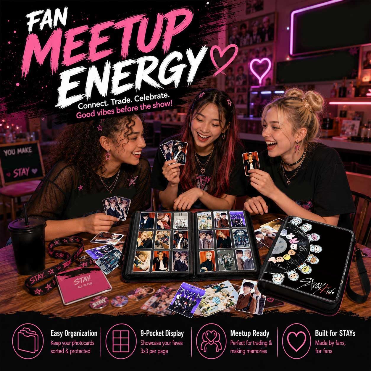 Stray Photocards Binder 1008 Pockets, Stray Fans Gifts & SKZOO Merch Collectors, 9-Pocket Portable Waterproof Display Kpop Photo Cards Collector Ablum