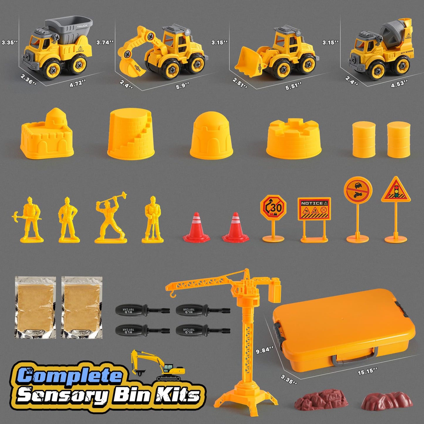 OENUX Construction Play Sand Kit with 4 Take Apart Trucks for Boys Age 3-8