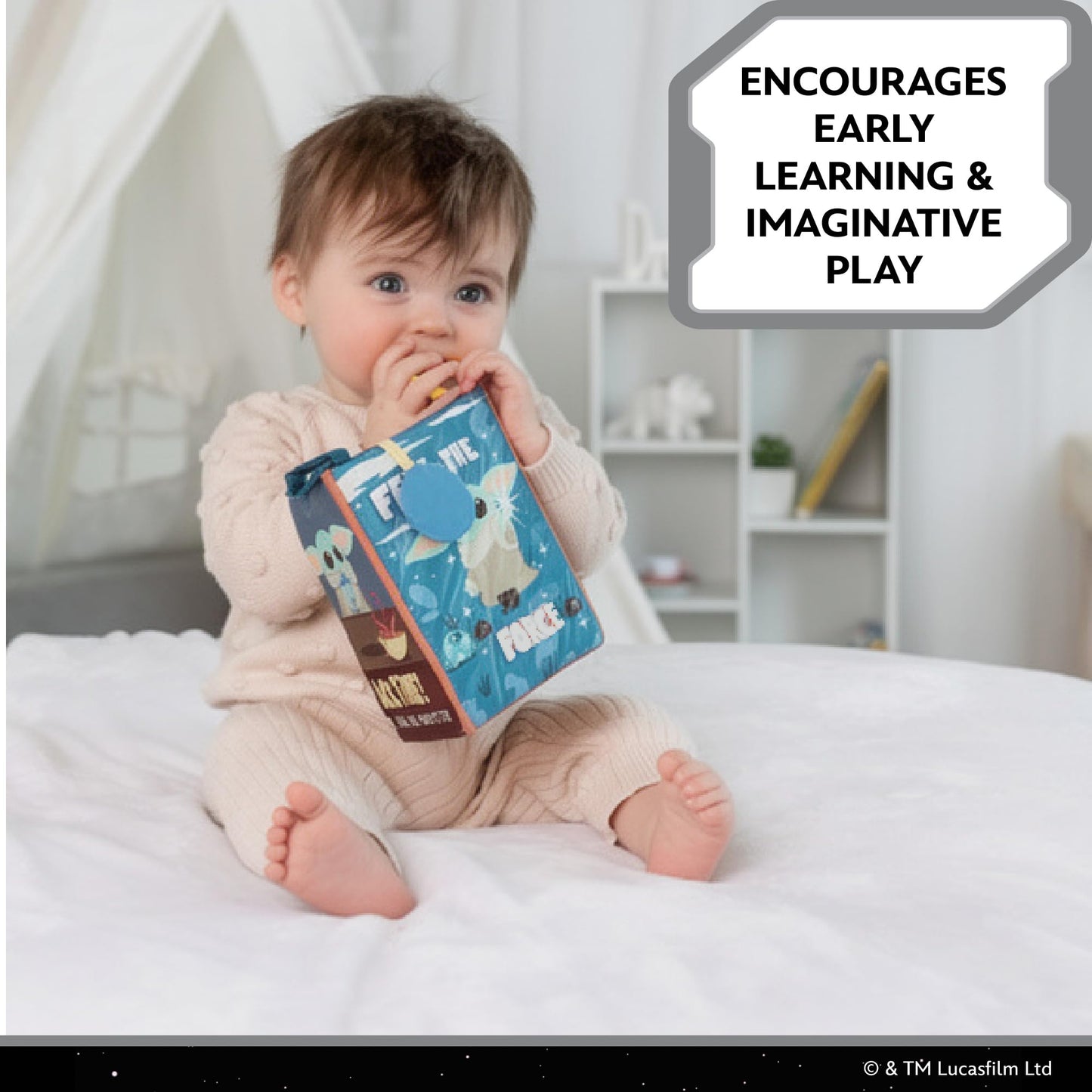 Kids Preferred Star Wars: THE Mandalorian Grogu Deluxe Soft Book - with Crinkle Pages, Teether, On-the-Go Clip, Sensory Textures, Ages 0+