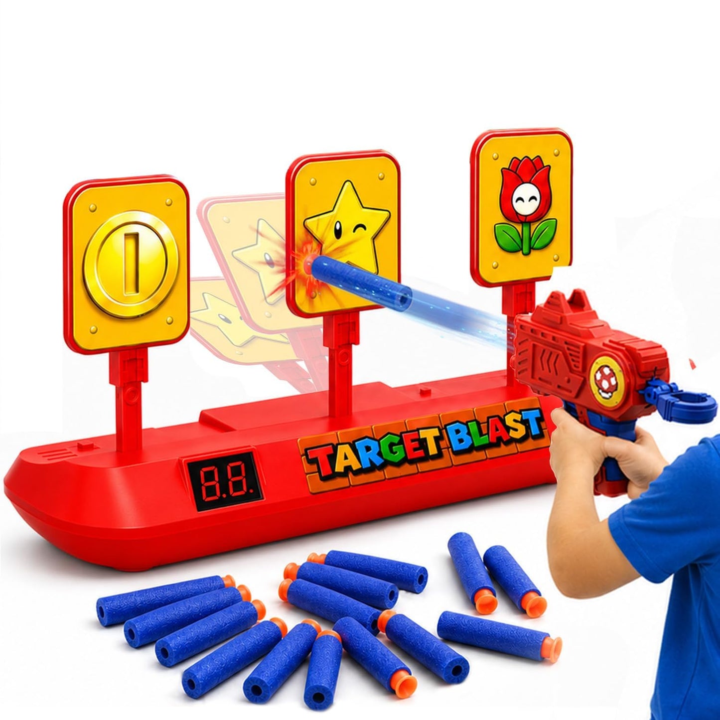 PixelWoW Kids Electronic Shooting Toys, LCD Scoring, 3 Auto Reset Targets