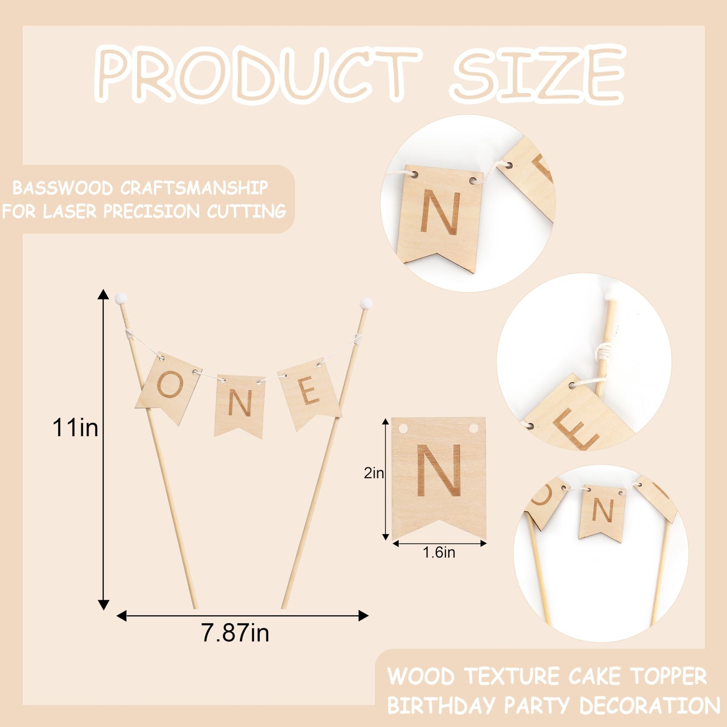 1ST BIRTHDAY CAKE TOPPER - Wooden First Birthday Cake Topper, First Birthday Party Decorations,Photo Props (Natural wood color)