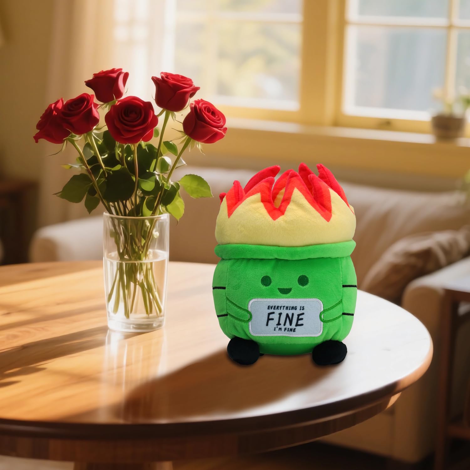 BEEPEACH 8 inch Everything is Fine Dumpster Fire Plush Toy Soft Stuffed Doll Funny Plushies for Home Decoration