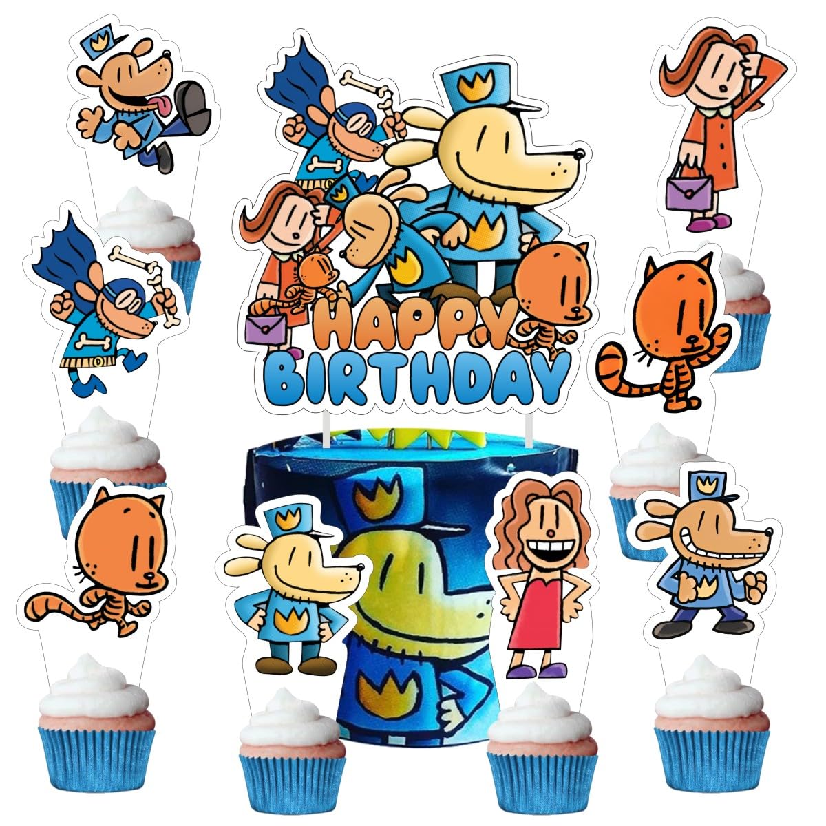 25pcs Dog Cartoon Man Cake Decorations with 1pcs Cake Topper, 24pcs Cupcake Toppers for The Dog Birthday Party Supplies