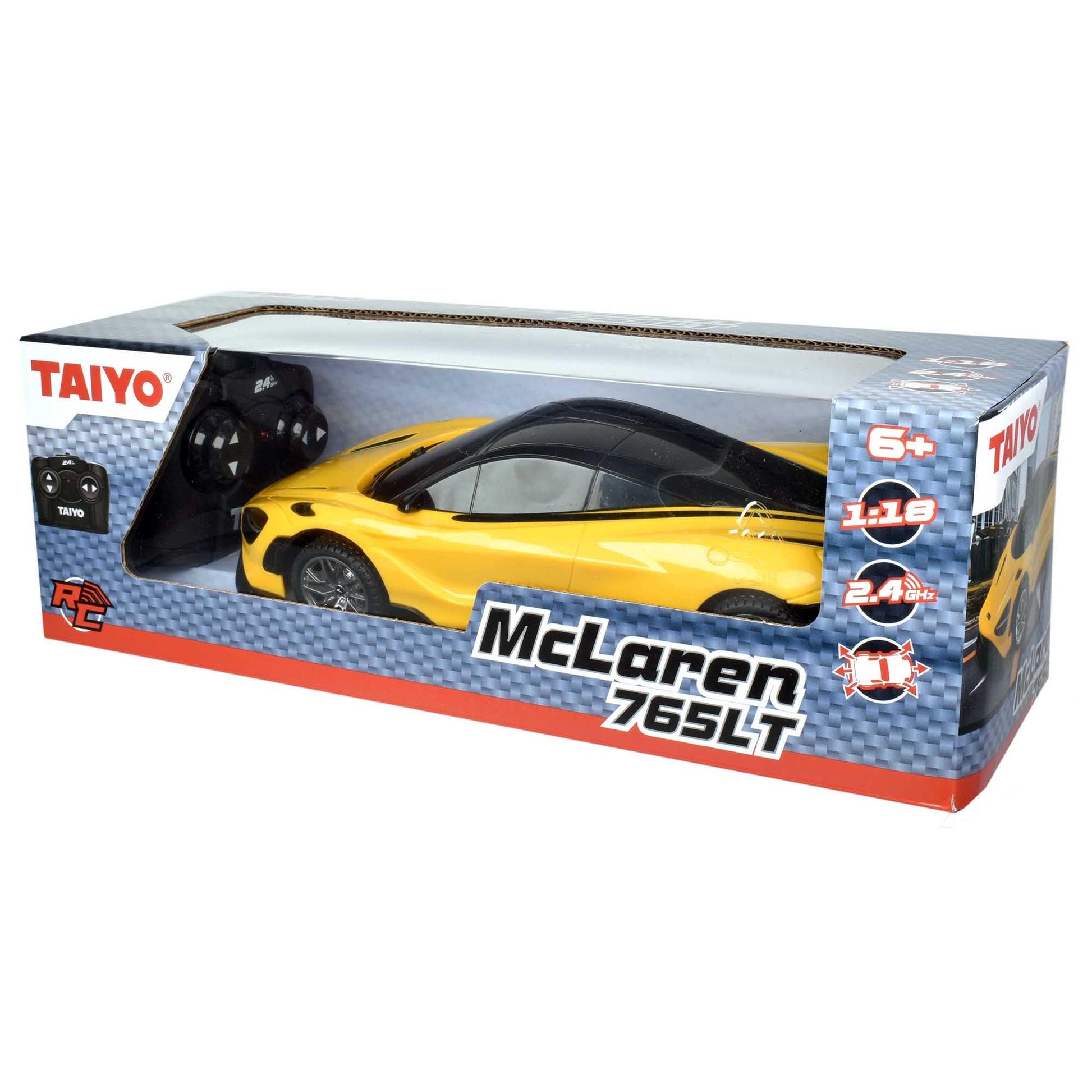 Taiyo: McLaren 765LT RC - Yellow - 1:18 Scale Car, 2.4Ghz Remote Controlled Vehicle, Controller, Battery Operated Sports Car, Model Replica, Licensed