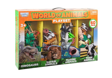 World of Animals Playset - 60 Piece Animal Figure Set with Dinosaurs, Safari, Marine & Farm Animals - Colorful Pretend Play Learning Toy with Trees